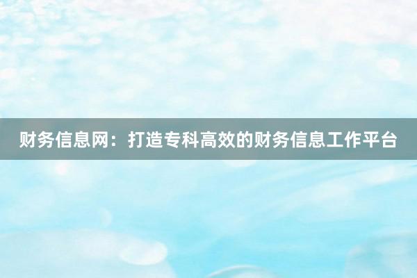财务信息网：打造专科高效的财务信息工作平台