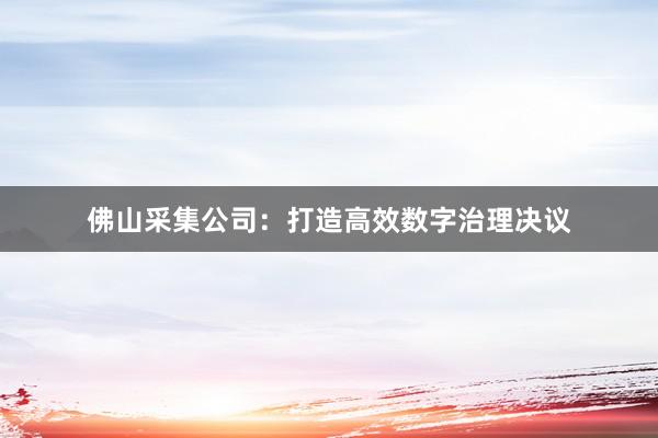 佛山采集公司：打造高效数字治理决议